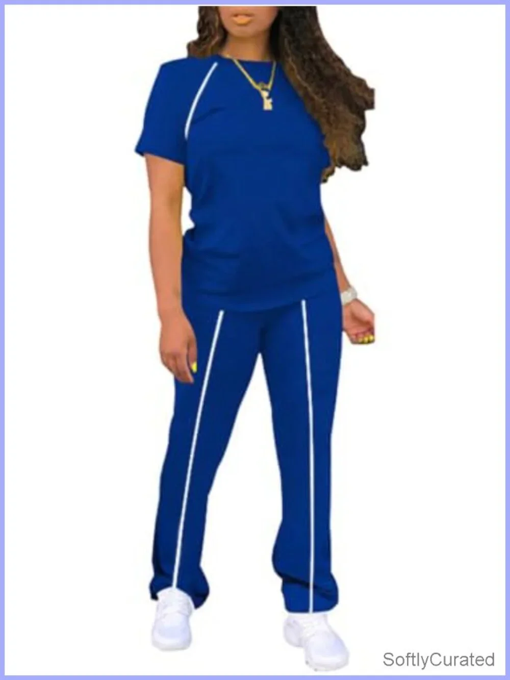 Women's 2 Piece Striped Short Sleeve Loungewear Tracksuit Set